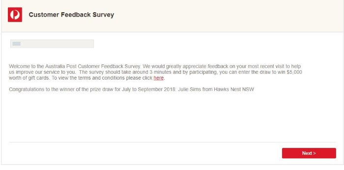 Screenshot Of Auspost Survey 1